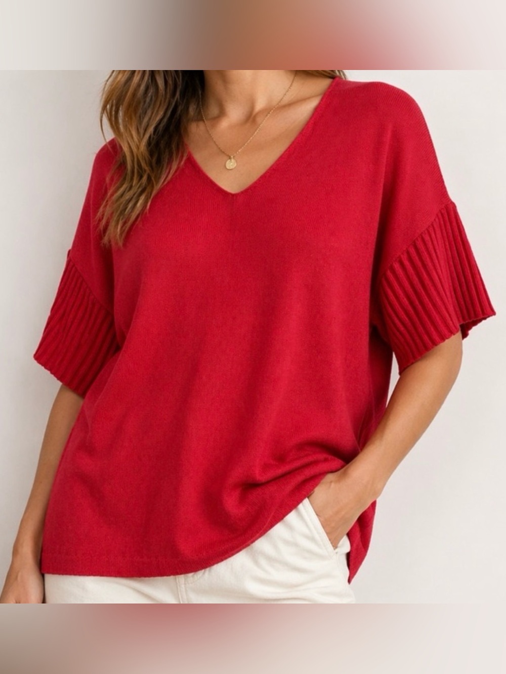 Knit Flowy Top | with Ribbed Sleeves